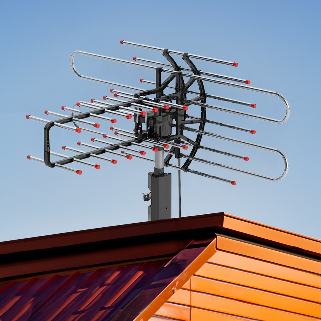 Long Range TV Antenna, 500+ Miles, 360° Outdoor American Booster, 4H VHF/UHF - Nevalax