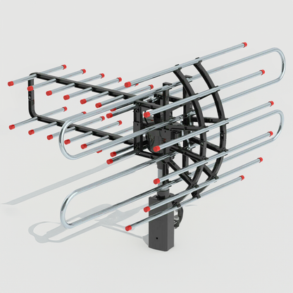 Long Range TV Antenna, 500+ Miles, 360° Outdoor American Booster, 4H VHF/UHF - Nevalax